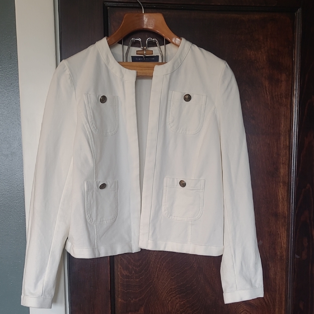 Tommy Hilfiger Cream Collarless Pocket Blazer